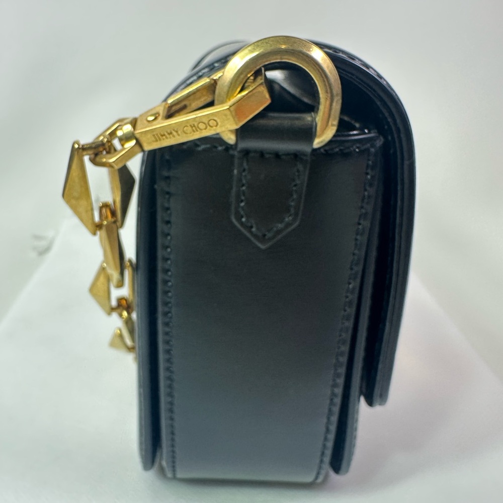 NEW JIMMY CHOO DIAMOND CROSSBODY BLACK LEATHER METAL NWT! - Picture 5 of 12